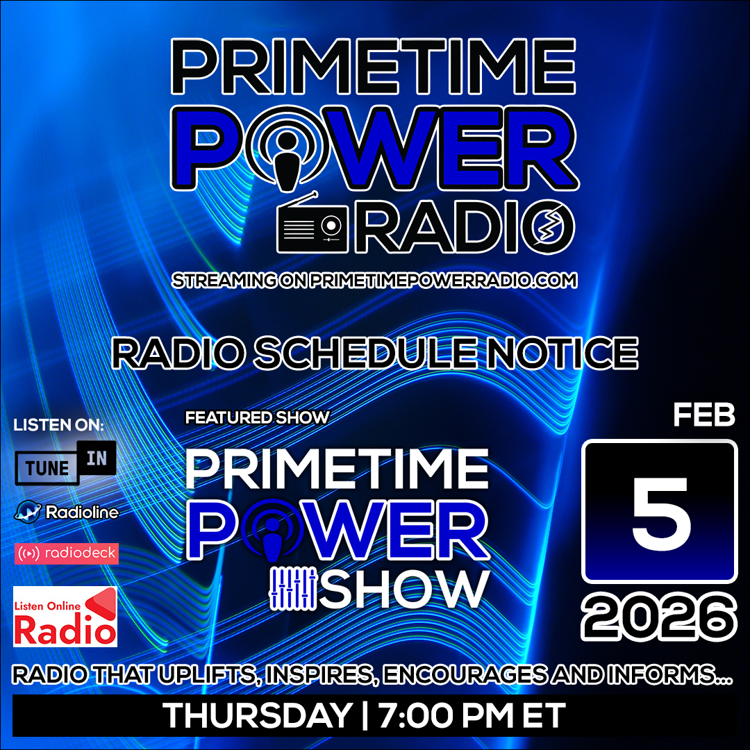 PrimePowerRadio's tweet photo. Live radio show upcoming this Thursday on Primetime Power Radio

Primetime Power Show 
Show # 555

Thursday | 2-5-26 @ 7:00 PM ET

Listen: TuneIn, Radioline, Radiodeck &amp; Listen Online Radio - Search: Primetime Power Radio

Stream: https://t.co/5eR85LUXqi https://t.co/gcCVKp1mOM