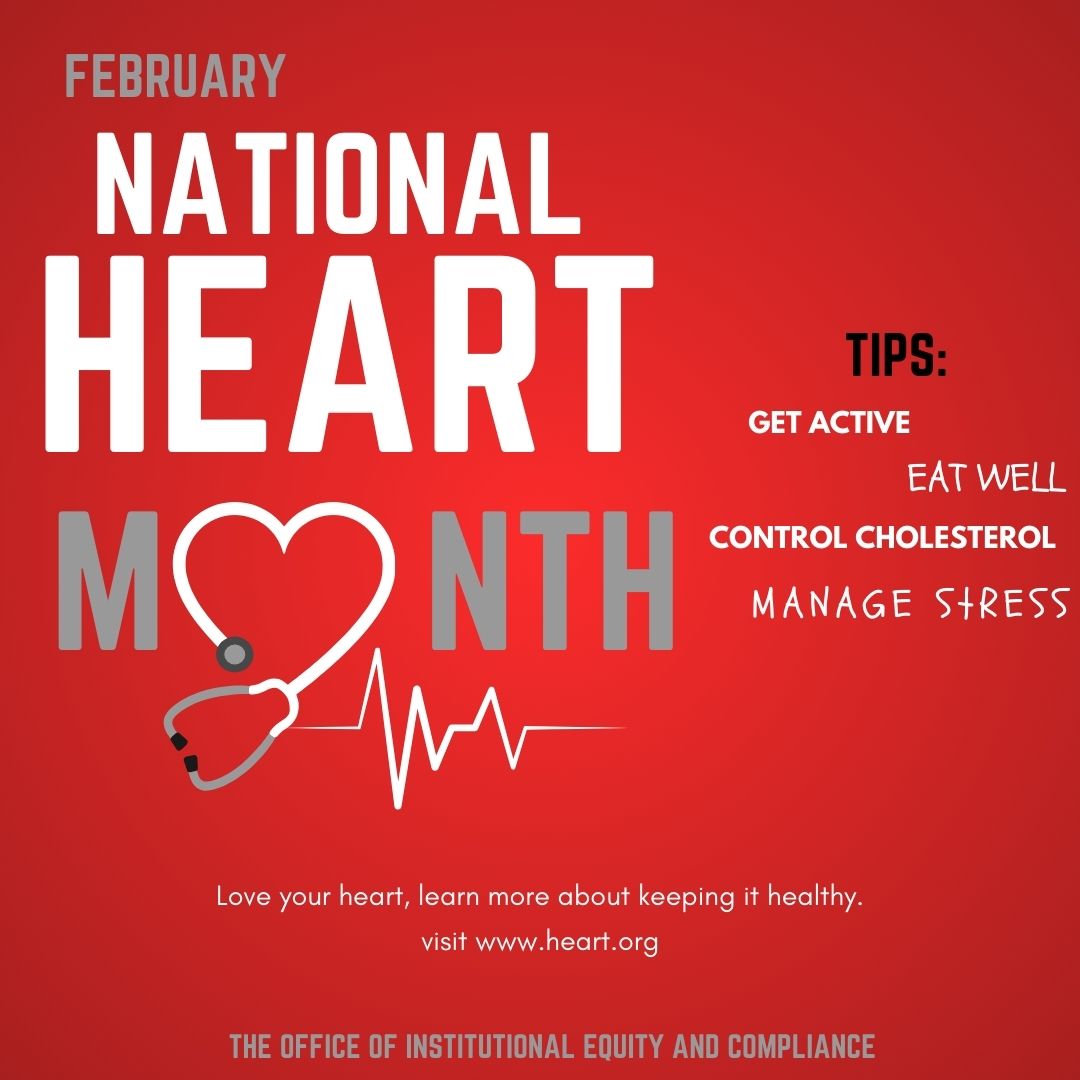 UMESequity's tweet photo. In addition to February being Black History Month. It is also American Heart Month, be sure to get your routine checkups to help prevent cardiovascular disease. https://t.co/zY3gsXw26s