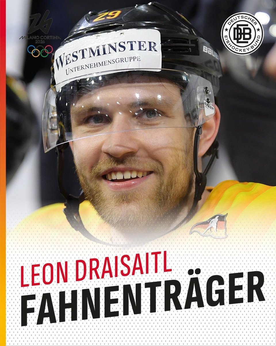 deb_teams's tweet image. Leon Draisaitl wird Fahnenträger von #TeamD 🔥

Unser NHL-Star wird bei der Eröffnungsfeier in Mailand die deutsche Fahne tragen! 🇩🇪😍 Das bestätigte der DOSB am heutigen Abend! 🤩 

Herzlichen Glückwunsch, Leon! 👏

#debteams #eishockey #olympics #fahnenträger