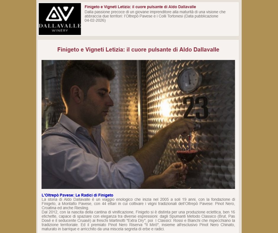 MauroBertolli's tweet photo. Finigeto e Vigneti Letizia: una visione su due territori, Oltrepò Pavese e Colli Tortonesi
Su italiadelvino l'articolo completo, contenuto nelle foto 2, 3 e 4 di questo post
#Finigeto #VignetiLetizia #AldoDallavalle
#OltrepòPavese #ColliTortonesi
#italiadelvinobertolli https://t.co/b9lcEDWdss