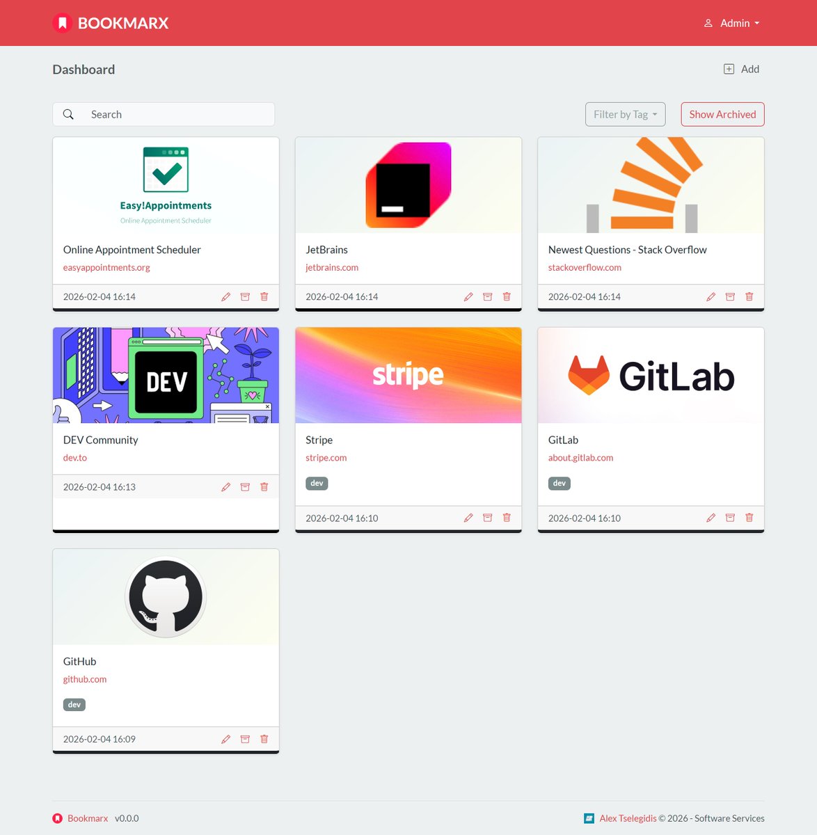 AlexTselegidis's tweet photo. 🚀 Bookmarx v1.0.0 is out!

First stable release of my open-source bookmarking project.⭐️ 

https://t.co/PZbfbkpUAJ

#opensource #buildinpublic https://t.co/Ps9oE6PKw7