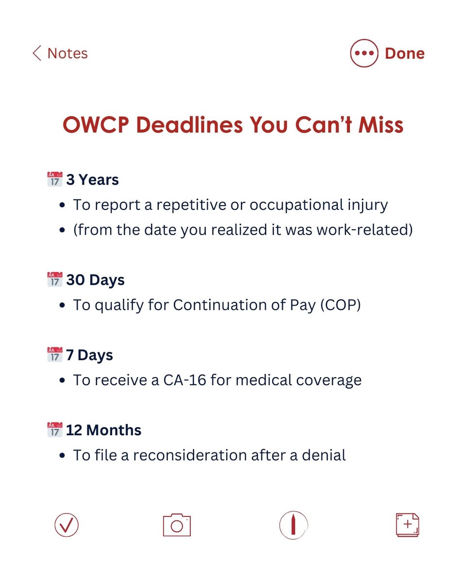 FICDallas's tweet image. Knowing these timelines protects your claim and your income.

#OWCP
#FederalWorkers
#WorkplaceInjury