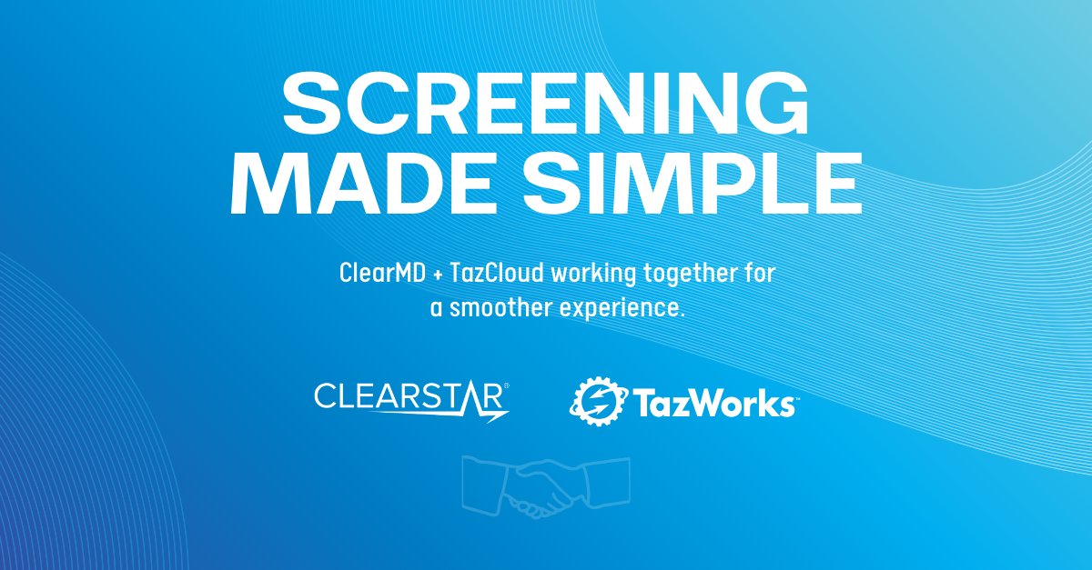 ClearStar + <a href="/TazWorksLLC/">TazWorks</a> make screening lighter, faster, &amp; easier. ClearMD and TazCloud simplify workflows, cut unnecessary steps, and help CRAs move confidently through drug &amp; occupational health screening. A smoother, smarter experience from end to end. hubs.la/Q041PVvd0