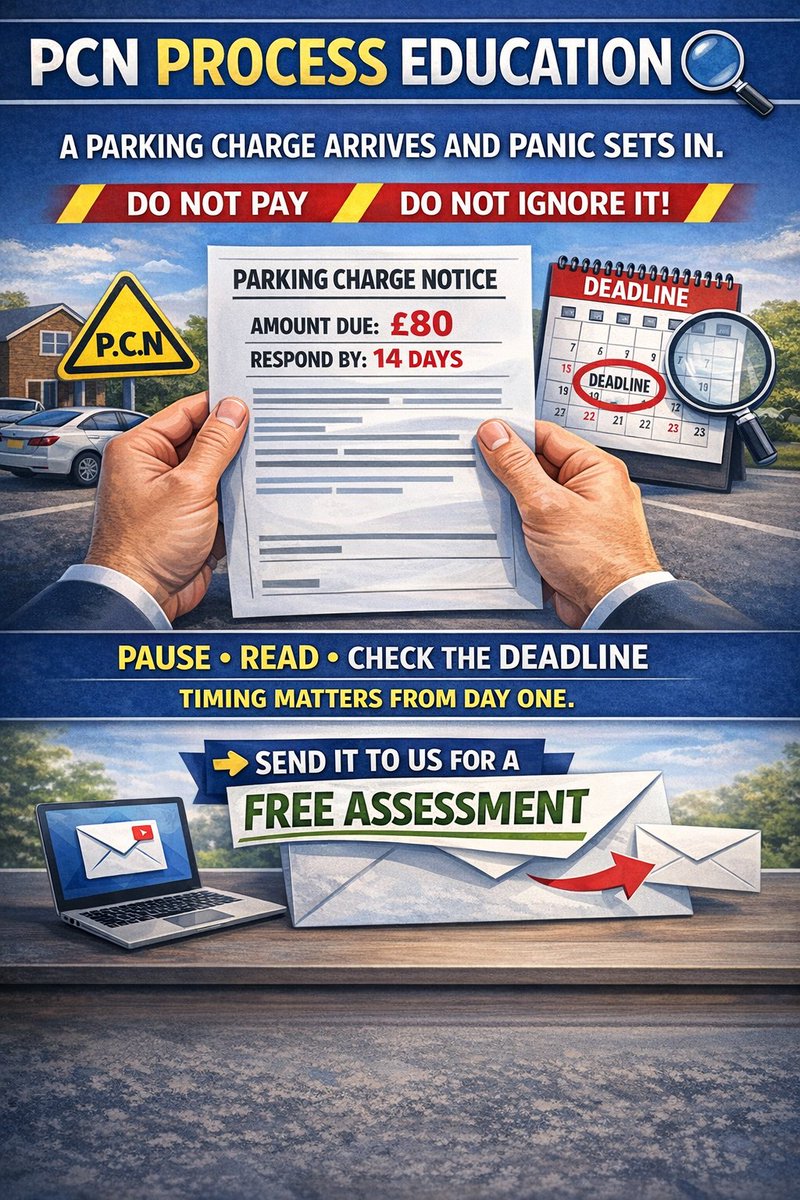 parkingmateuk's tweet photo. PCN PROCESS EDUCATION 🔍

Every case follows a similar path.
Notice, appeal, review, outcome.

Understanding the process gives you control.
Fear comes from not knowing what happens next.

👉 Send your PCN to us for a FREE assessment. https://t.co/6z8gilz5L8