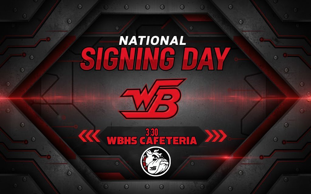 WBDoggsFB's tweet photo. โ๏ธ National Signing Day
๐ Wednesday, February 4
โฐ 3:30
๐ WBHS Cafeteria
Come support our #DoGGs as they sign to the next level!
#GG
#DoGGs https://t.co/r62bVeqiwz