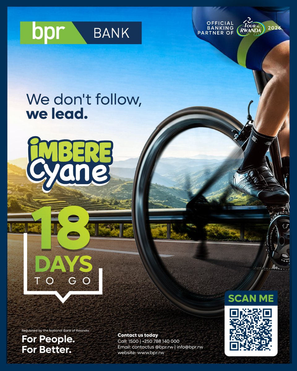 The Countdown is ON 🥳
18 days. Thousands of kilometers. And the goal is clear: Leading the way #ImbereCyane 🔥

<a href="/cyclingrwanda/">𝙁𝙀𝙍𝙒𝘼𝘾𝙔</a>
<a href="/tour_du_Rwanda/">𝗧𝗼𝘂𝗿 𝗱𝘂 𝗥𝘄𝗮𝗻𝗱𝗮 🇷🇼</a>

#ForPeopleForBetter