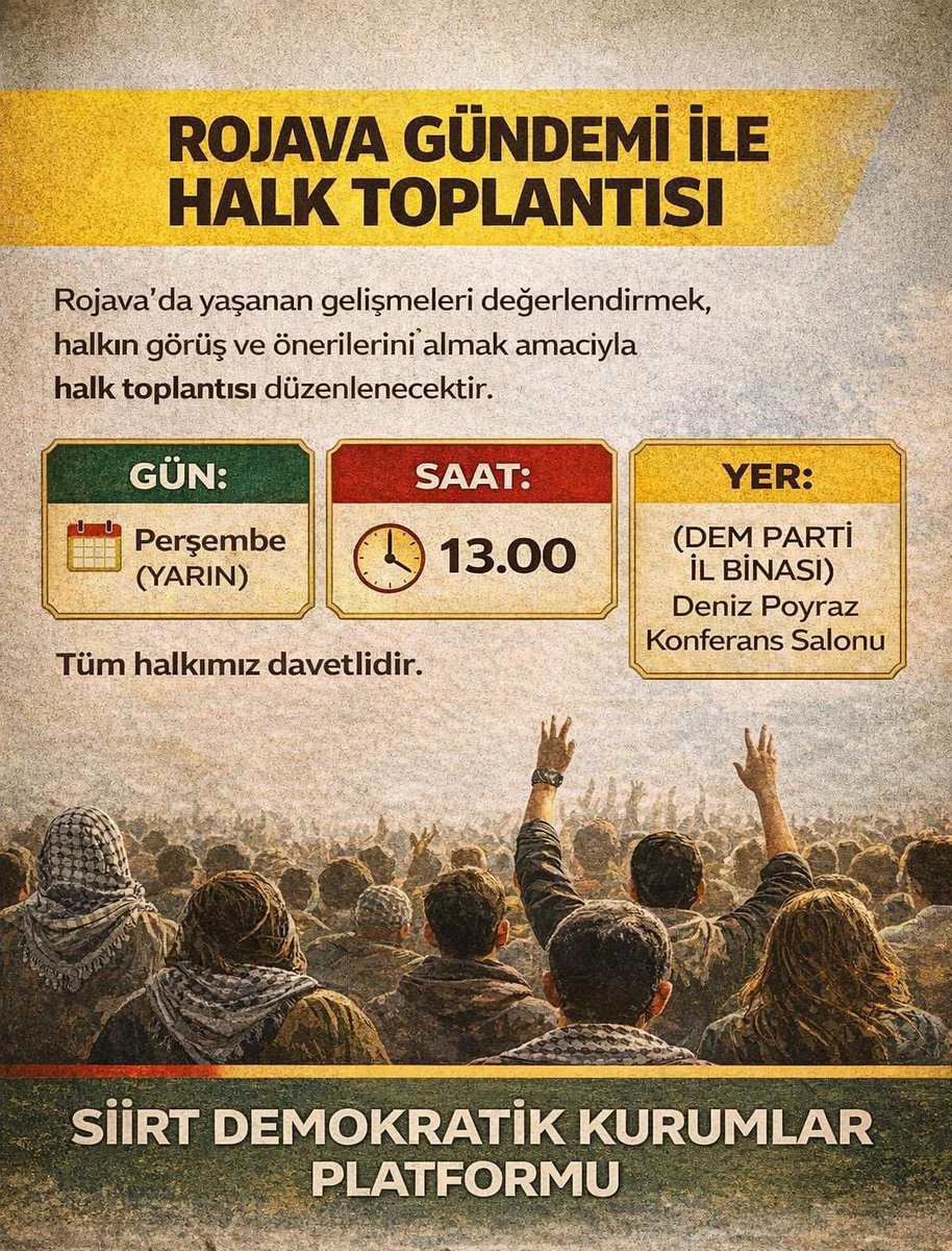 Bütün Siirt halkımızı halk toplantımıza bekliyoruz.

Em hemî gelê Sêrtê vedixwînin civîna gel ya giştî.