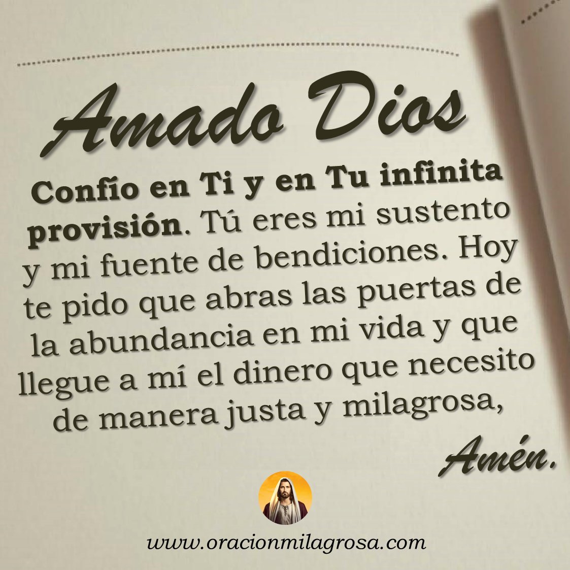 oracion_milagro's tweet photo. HAZ ESTA ORACIÓN PARA RECIBIR DINERO HOY MISMO: Amado Dios, pongo en tus manos mis sueños y necesidades. Te pido que abras caminos de bendición para mí y que me ayudes a conseguir los recursos que necesito para mi vida y mi hogar.

Continua orando en: https://t.co/5NmlVuUE0Q ✨