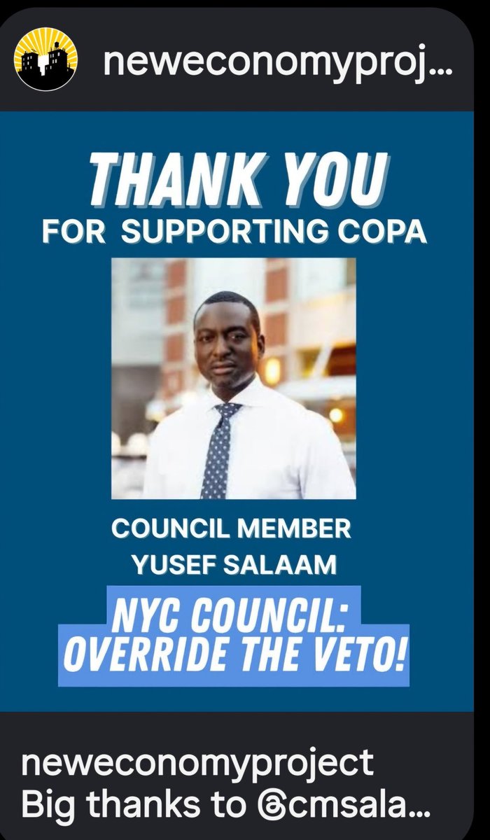 As I was strongly fighting AGAINST COPA, Council Member Salaam was SUPPORTING COPA! I'm asking all black elected officials to keep the black community at the forefront of your decision making, so we can continue to have a real presence in NYC in the long run.