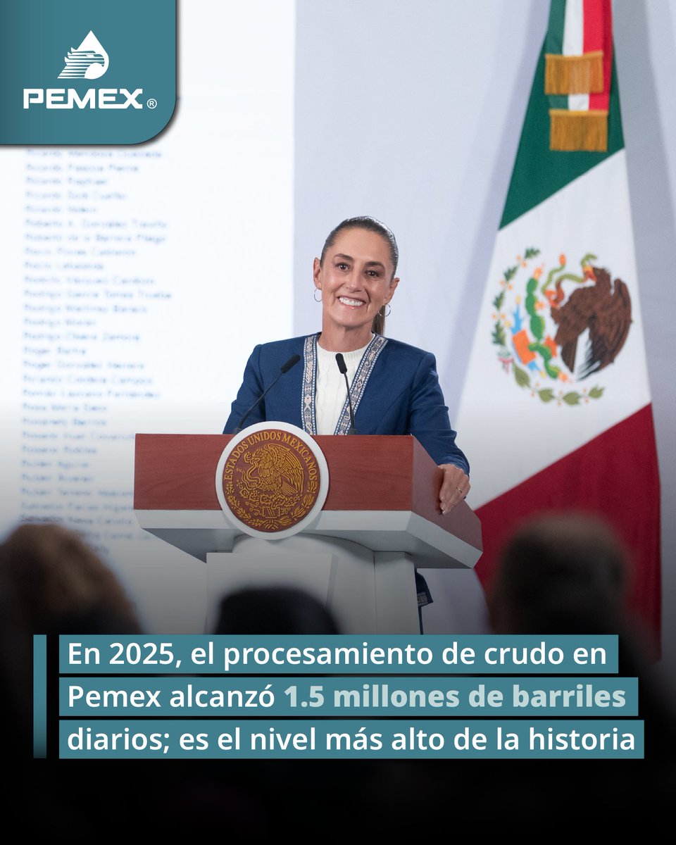 Gracias al rescate de las refinerías de <a href="/Pemex/">Petróleos Mexicanos</a>, el procesamiento de crudo llegó a nivel récord en 2025: 1.5 millones de barriles por día.

Tras el periodo neoliberal que apostó por la privatización, los gobiernos de la Cuarta Transformación también redujeron la deuda financiera