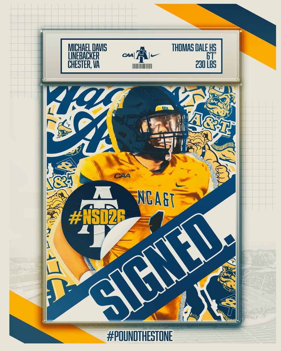 NCATFootball's tweet photo. SIGNED✍️

Welcome to Aggieland, Michael Davis. 

#AggiePride | #PoundTheStone | #CAAFB https://t.co/P4IciI4NsN