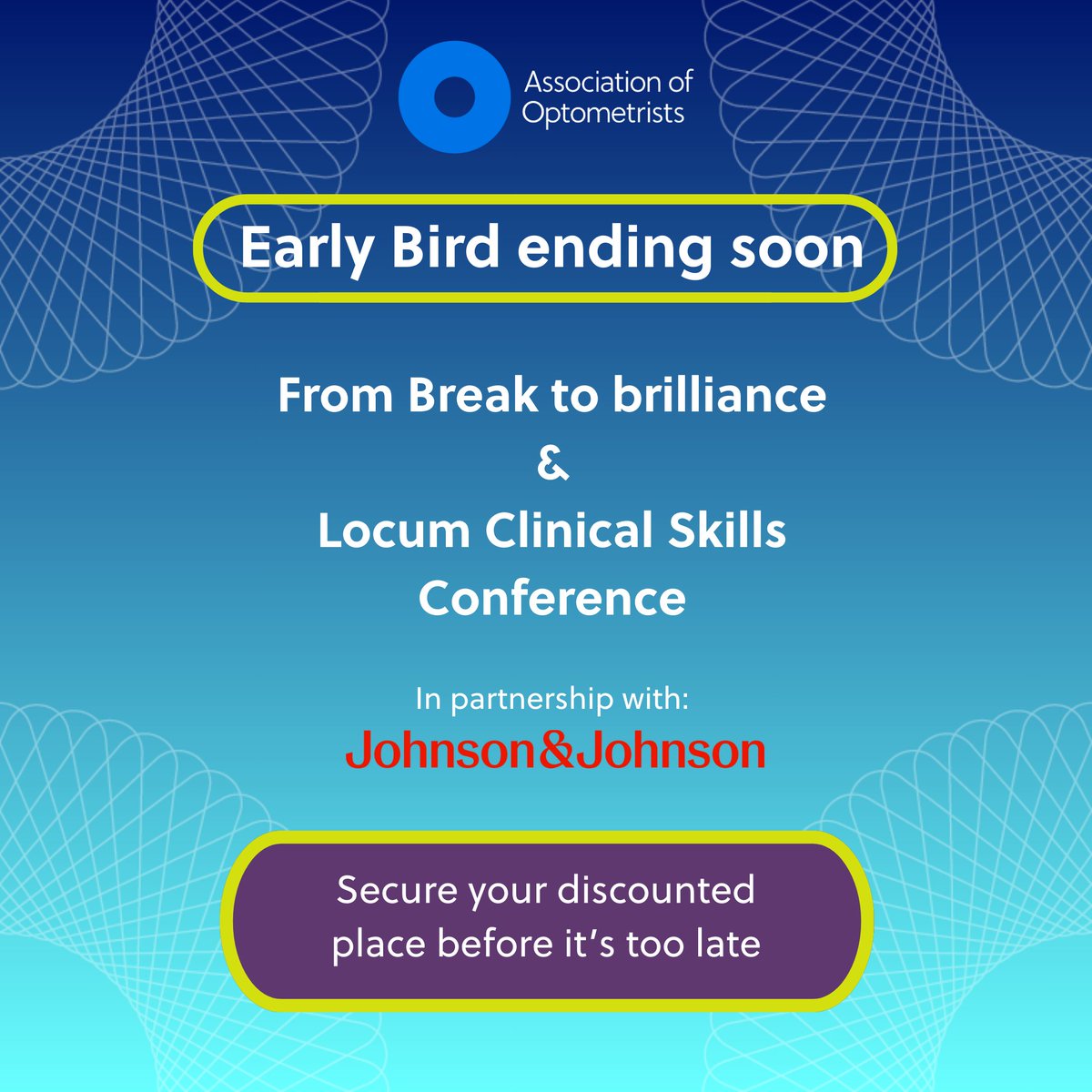 The_AOP's tweet photo. ⏰ Early Bird availability is ending soon for two of our standout 2026 events.

From Break to Brilliance - Early Bird closes tomorrow!

Locum Clinical Skills Conference - Early Bird closes on Saturday!

Visit the events section of the AOP website: https://t.co/Movc46RpnL https://t.co/94Ze7A1CHe