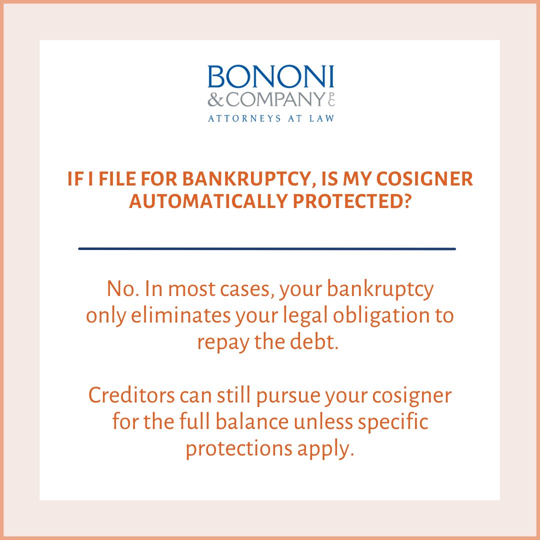 BononiCompanyPC's tweet image. Bankruptcy relief applies to you—but not always to the people who helped you. Understanding how cosigners are affected can help you plan ahead.
#BankruptcyLaw #DebtRelief #FinancialFreshStart #BankruptcyQuestions