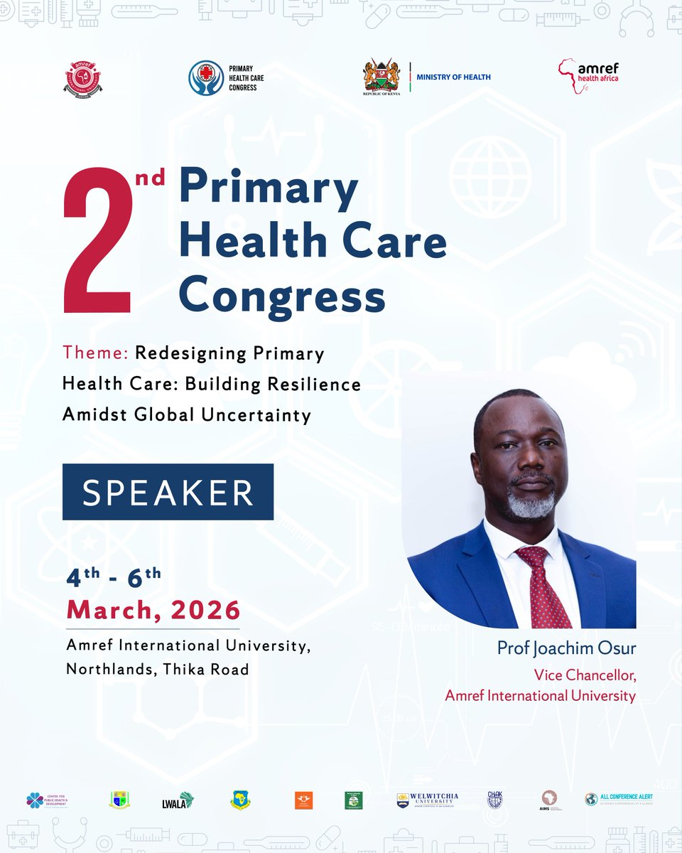 AmrefUniversity's tweet image. 🎤 Keynote Speaker Announcement
We are honoured to welcome one of our distinguished keynote speakers to the 2nd Primary Health Care Congress.
Join us as we reimagine Primary Health Care and build resilience amidst global uncertainty.
📍 AMIU | 📅 4–6 March 2026
#PHCCongress2026
