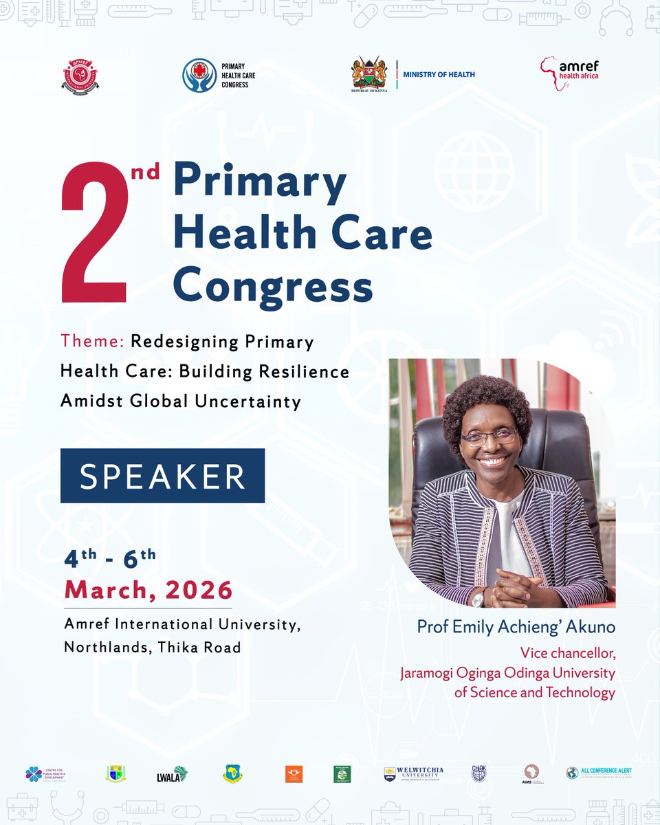 AmrefUniversity's tweet image. 🎤 Keynote Speaker Announcement
We are honoured to welcome one of our distinguished keynote speakers to the 2nd Primary Health Care Congress.
Join us as we reimagine Primary Health Care and build resilience amidst global uncertainty.
📍 AMIU | 📅 4–6 March 2026
#PHCCongress2026