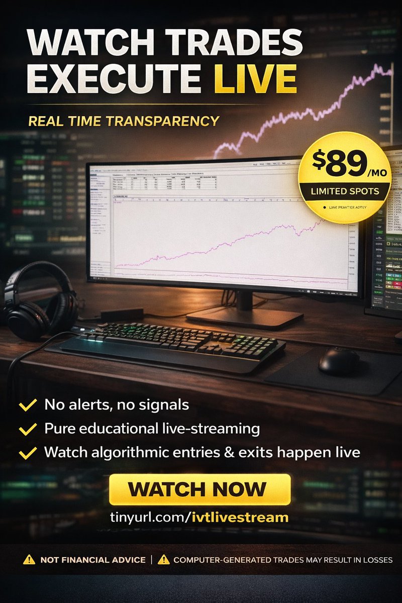 AutoMechTrader's tweet image. Most traders never see real execution.
I’m streaming a fully mechanical trading system LIVE so you can watch entries &amp;amp; exits happen on screen — in real time.
⚠️ Not financial advice
⚠️ Trades are computer-generated
👉 Watch live: tinyurl.com/ivtlivestream