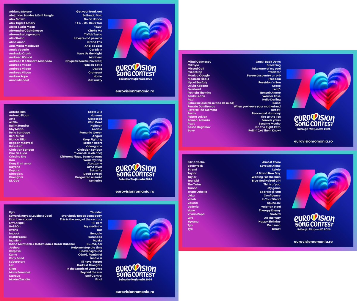 ESCdiscord's tweet image. 🇷🇴 TVR has shared the 101 artists plus song title submissions for Selecția Națională 2026.

The list includes Romanian Eurovision 2022 participant Wrs and 2019 national final 3rd placer Bella Santiago.