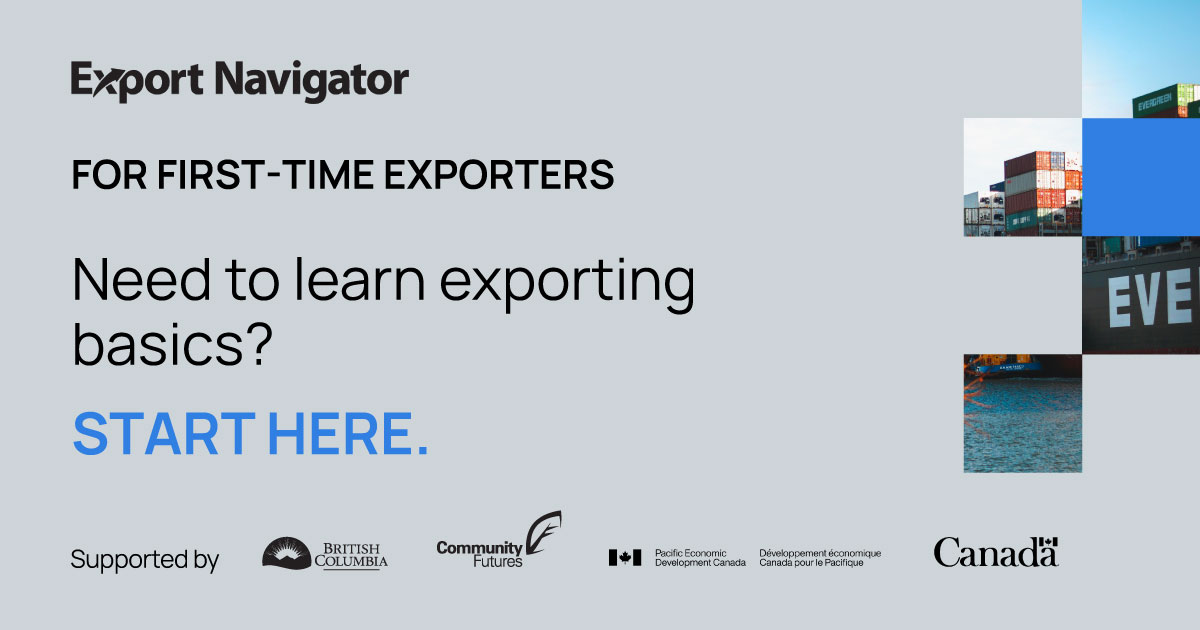 PacifiCanEN's tweet photo. Expanding outside #BC or Canada?

Free e-courses from @ExportNavBC will help you learn exporting for goods, services or agri-foods. Courses are beginner-friendly, self-paced &amp; no cost ➡️ https://t.co/wCNh86eYTN

This is delivered with investment from PacifiCan &amp; @BCGovNews. https://t.co/xFDFlVopdo