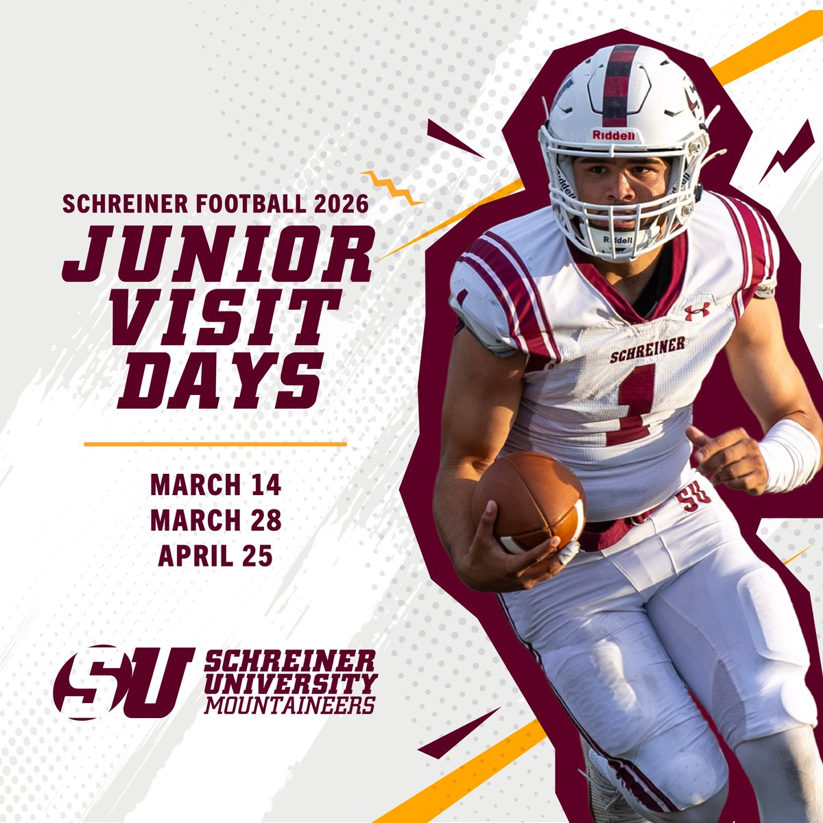 Class of 2027 Recruits, we want YOU on campus!
Get to Kerrville, meet the coaches, see campus and experience Schreiner Football firsthand at our 2026 Junior Visit Days!
Sign up now: schreiner.edu/admissions/vis…
Come learn why SU Football is on the rise and how you can be a part of it!
