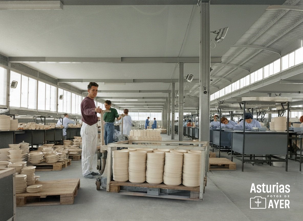 📍Oviedo. Trabajadores en la fábrica de loza de San Claudio en la década de los años 60.
Fué fundada en 1901 y cerró sus puertas para siempre en 2009.
💾Autor/Fuente: Mario Pascual/Museu del Pueblu d'Asturies 
🎨Coloreada: Asturias fotos de ayer