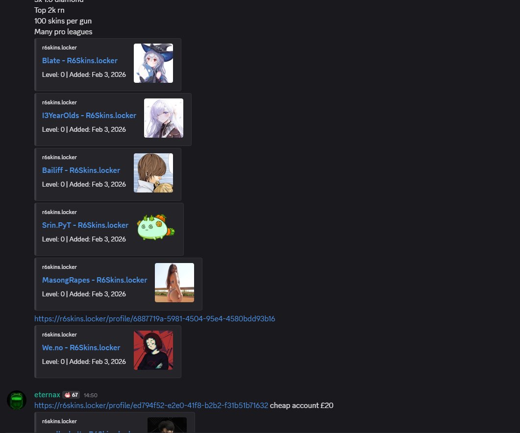 poba230's tweet image. Je vous présente : Le hacker qui est entrain de vendre mon compte... Ainsi que plusieurs autres compte, qui sont tous "potentiel cheater" sur r6skinlocker... 

Pour ceux qui souhaite voir si leurs compte ont été hacker, vendu ou autre, ajouter moi sur Dc c'est "Jagte. "