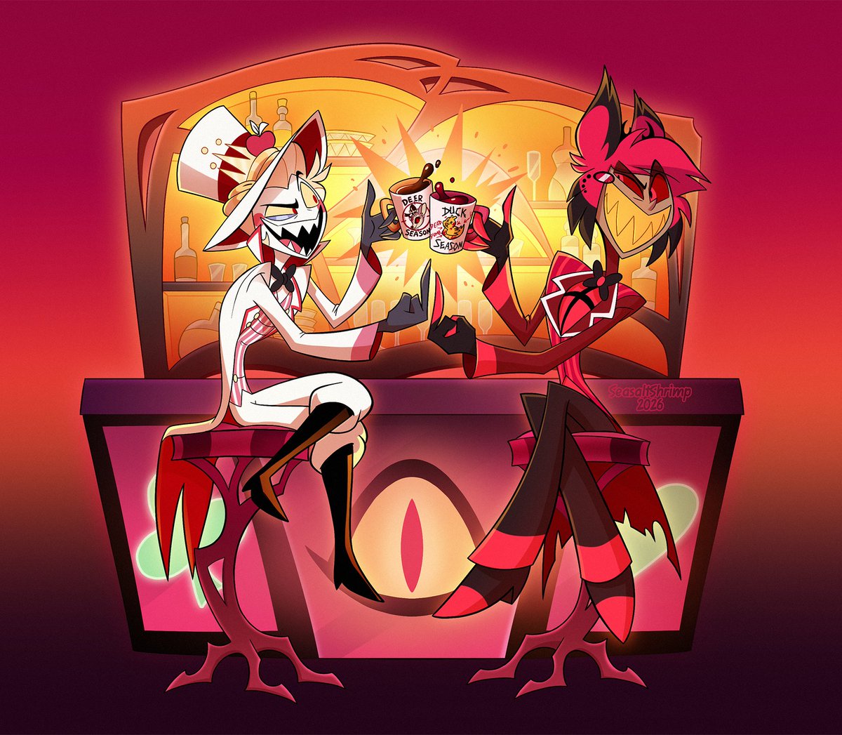 "Cheers, eyesore."

#HazbinHotel #HazbinHotelLucifer #HazbinHotelAlastor