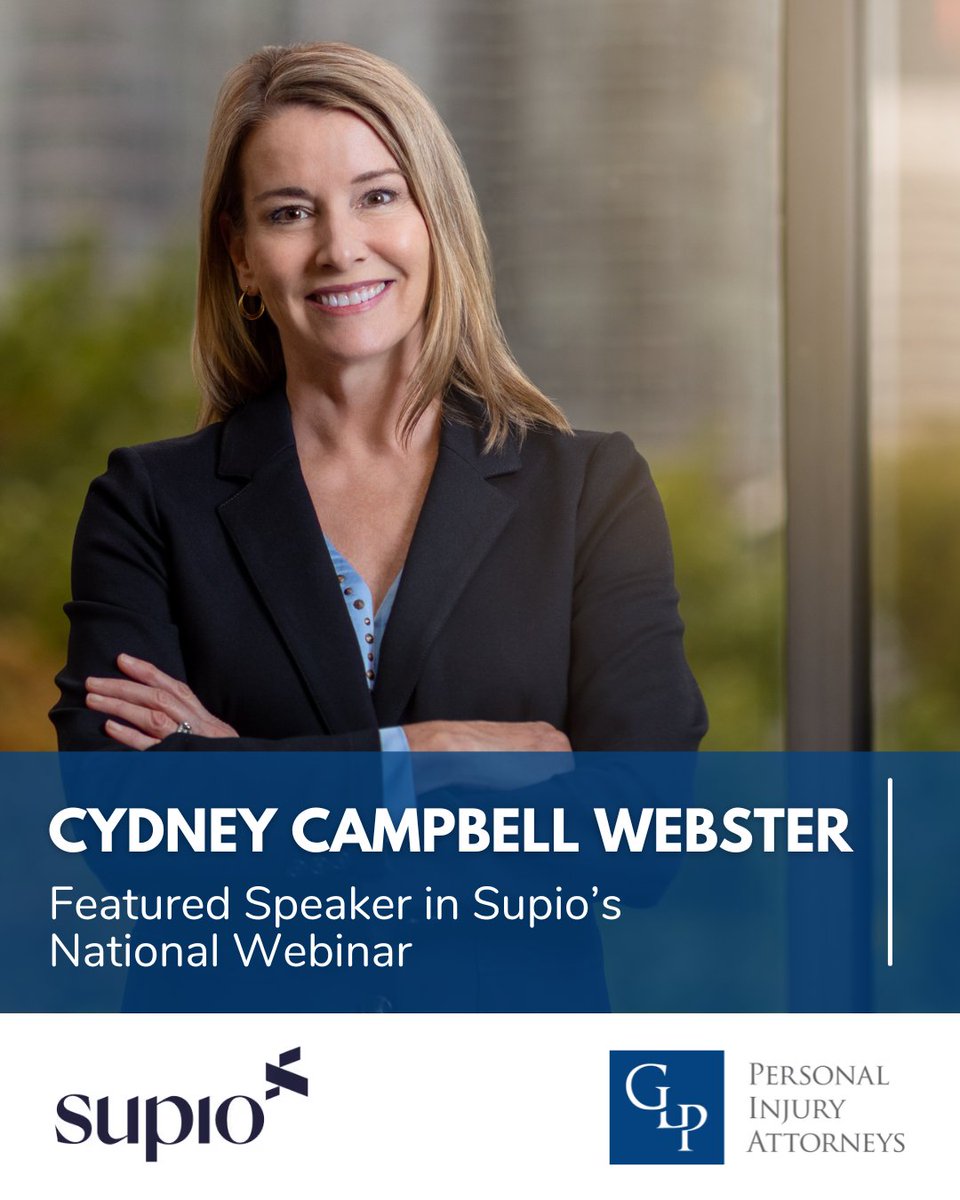 Cydney Campbell Webster, Shareholder at GLP Attorneys, was a featured speaker in Supio’s National Webinar. 

Learn more about her presentation here: glpattorneys.com/news/cydney-ca…

#AItools #Supio #AI #PersonalInjury #PersonalInjuryAttorneys #LawFirm #GLPAttorneys