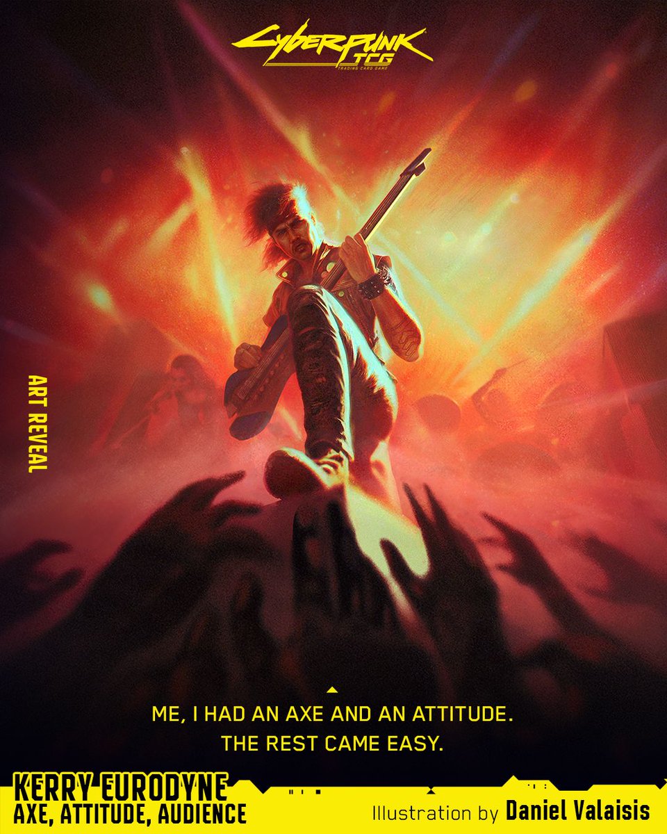 Cyberpunk_TCG's tweet photo. Witness the American god of rock in his Samurai days. This card artwork from Daniel Valaisis is a front row seat to Kerry Eurodyne: Axe, Attitude, Audience.

Afterparty on our Kickstarter page below 👇🔗 https://t.co/6uYgNMZKld
