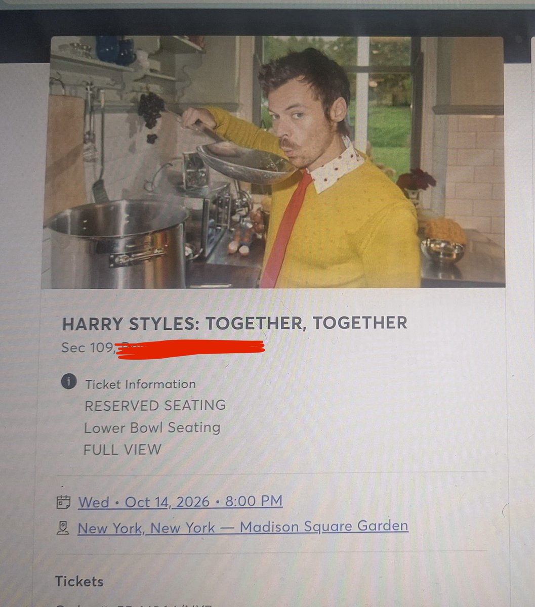 tinybeanang's tweet image. i have two tickets for 10/14 in section 109! looking for two tickets in 100s section or floor for 10/21!

TRADING ONLY 

harry msg tour