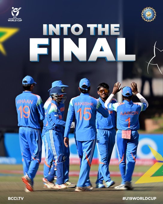 अंडर-19 विश्व कप के सेमीफाइनल में भारतीय टीम ने अफगानिस्तान को 7 विकेट से पराजित कर शानदार अंदाज़ में फाइनल में प्रवेश किया।

इस शानदार जीत पर पूरी टीम को हार्दिक बधाई।

फाइनल में इंग्लैंड के विरुद्ध होने वाले महामुकाबले के लिए ढेरों शुभकामनाएं

#U19WorldCup