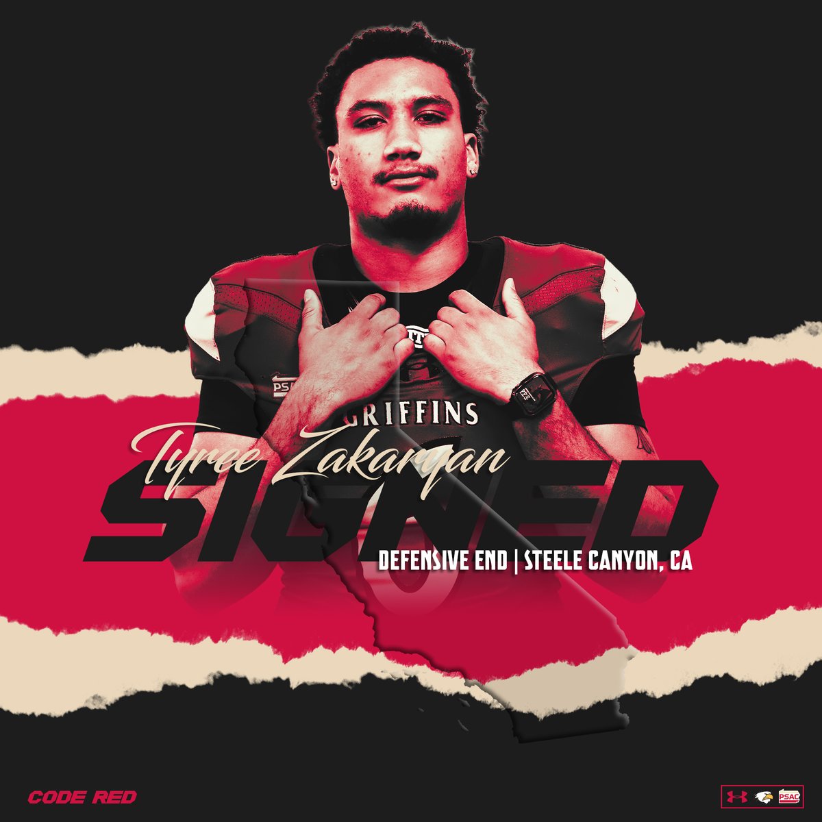 Welcome, 2026 Seton Hill Griffin Signee Tyree Zakaryan (<a href="/Tyree133/">Tyree Zakaryan 6’3 245 DE</a>). From the Golden State to the Hill. Hitting quarterbacks hard, rain or shine!! #STICK2THECOD6