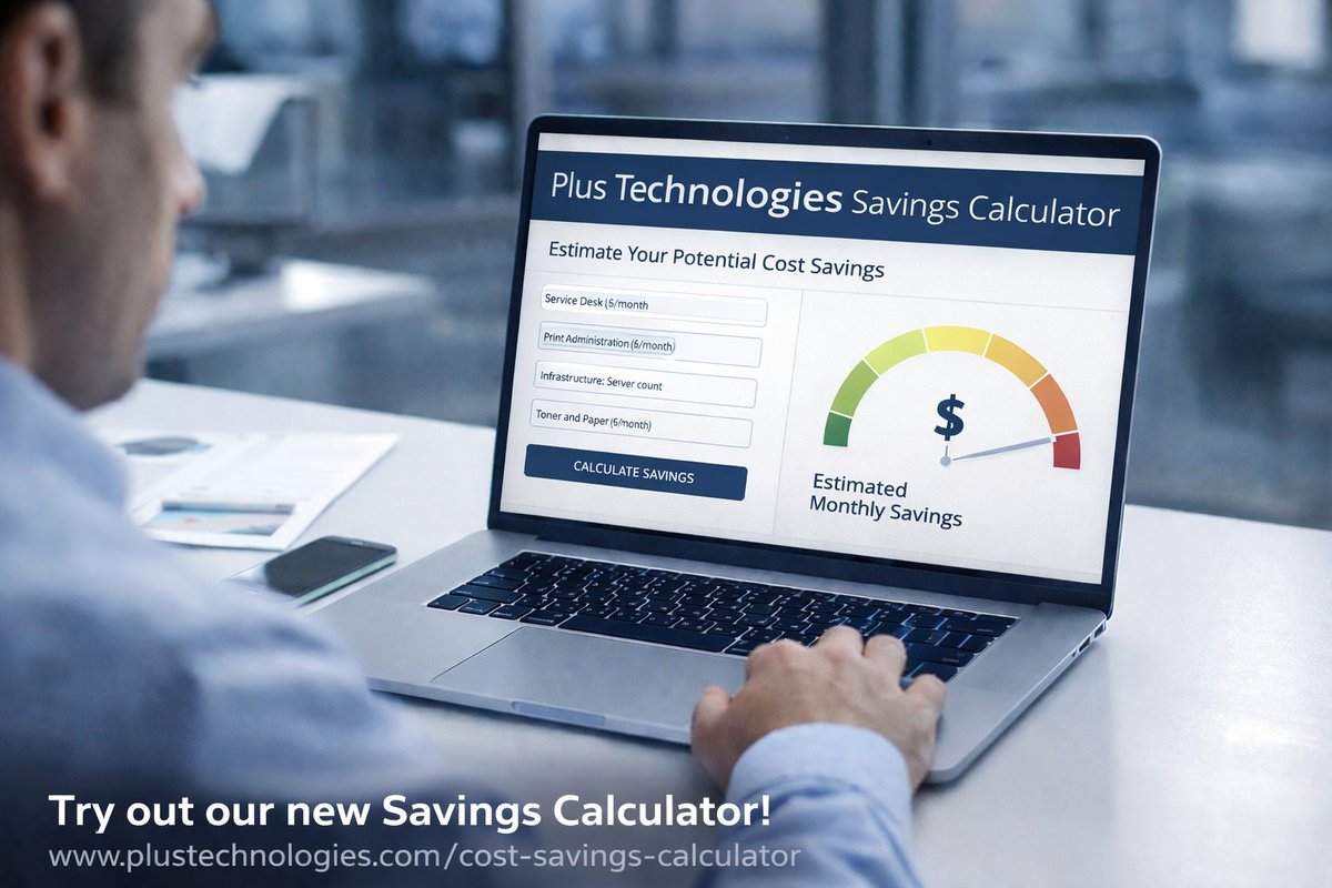 PlusTech1's tweet photo. Curious how much your organization could save on printing and output management? 💡
Try the new Plus Technologies Savings Calculator and get quick insight into potential cost savings.
👉 https://t.co/jvEjLXl5ih
#PrintManagement #CostSavings #ITOptimization https://t.co/9sPJrUxq87