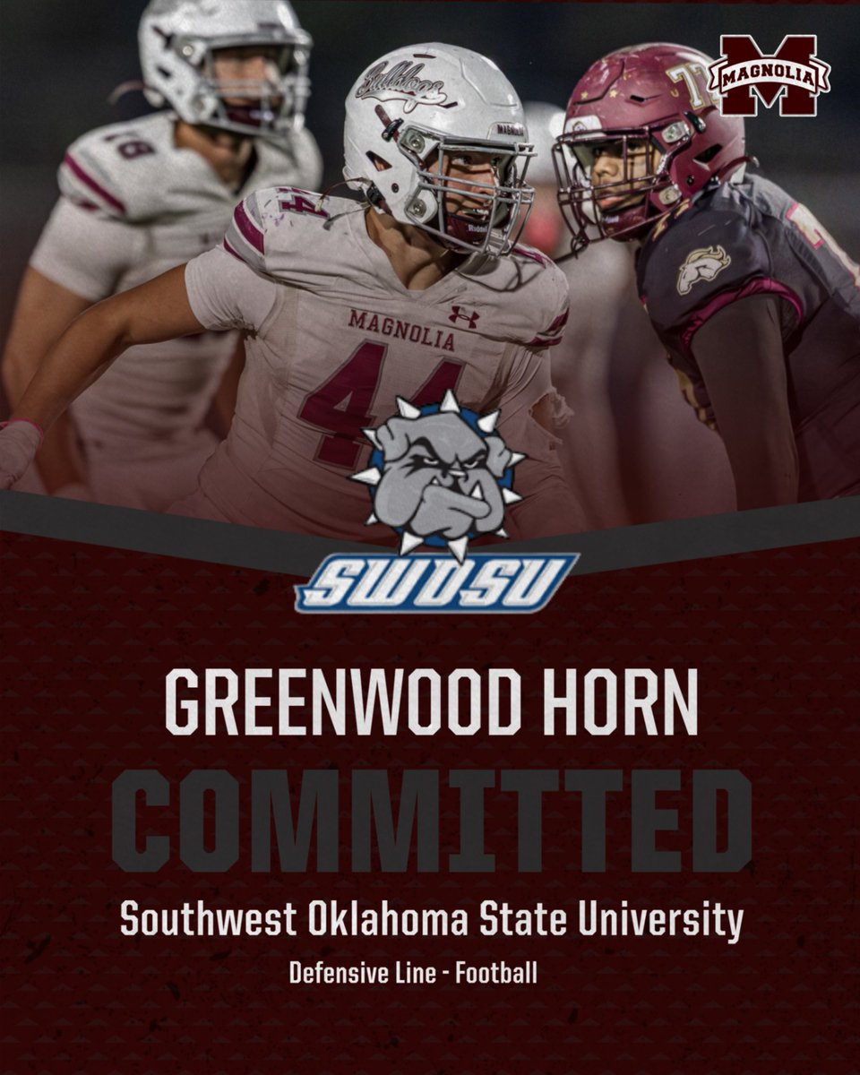 DogFootball's tweet image. Congrats to Greenwood and Jayden on their commitments to play football at the next level.  Go be great!  We are very proud of you!  #BeABulldog @MagISDAthletics @MagnoliaHighTX @SWOSUFootball @SMSUfootball