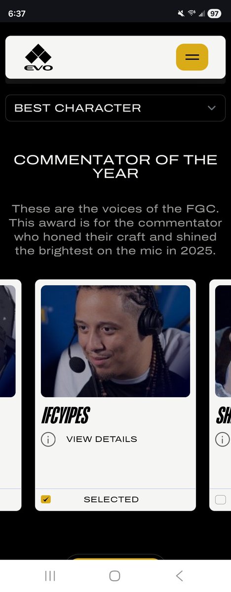 While I think all the nominees are strong commentators, my boy <a href="/IFCYipeS/">YipeS @ Remixd Prints</a> brings that perfect mix of hype, knowledge and hilarity.  Let's show him some love and vote him for commentator of the year!

evo.gg/awards