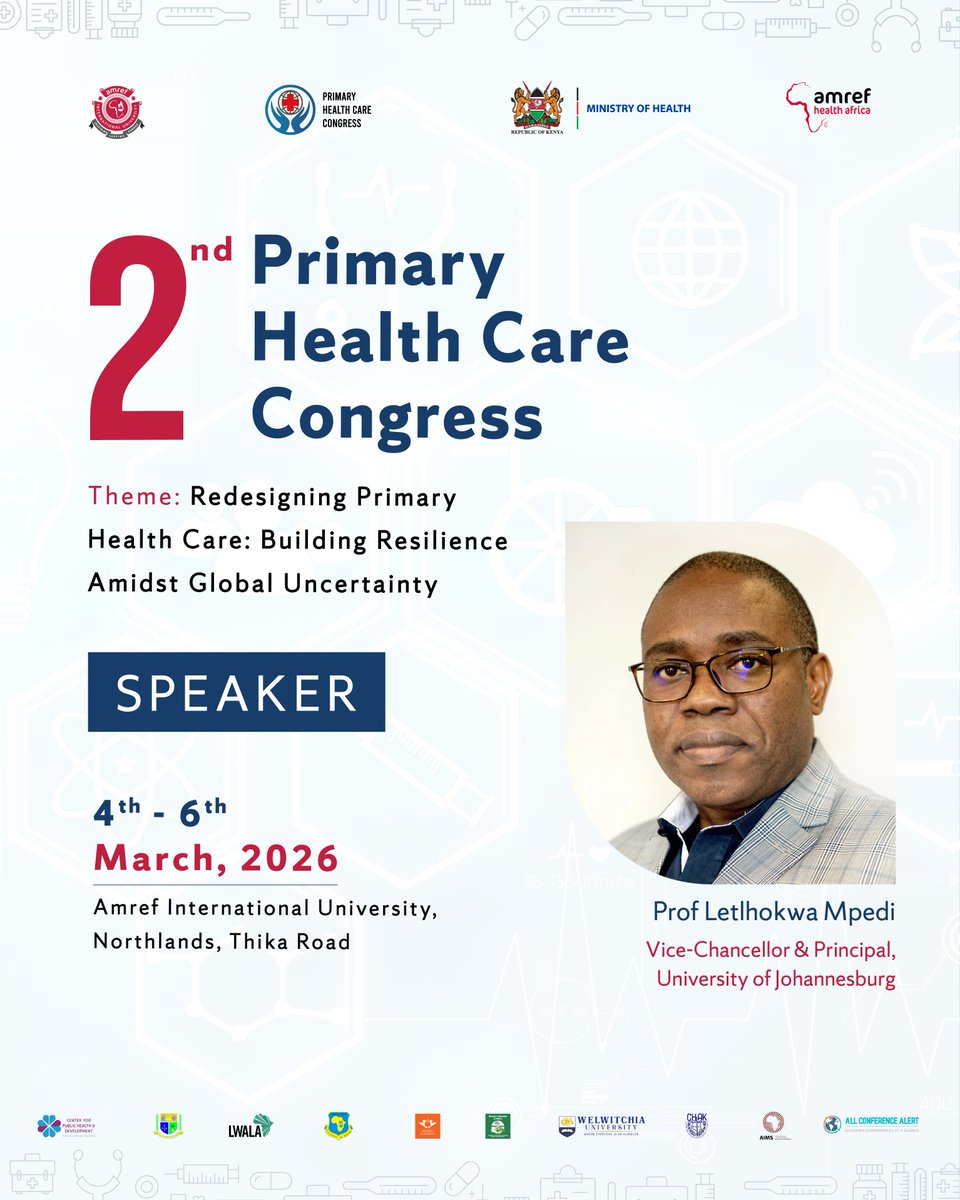 AmrefUniversity's tweet image. Keynote Speakers
Dr. Githinji Gitahi – GCEO, Amref Health Africa
Prof. Joachim Osur – VC, AMIU
Julius D.W. Mbeya – Co-CEO, @LwalaCommunity  
Prof. Marius Hedimbi – Acting VC, @WUNamibia
Prof. Emily Achieng’ Akuno – VC, JOOUST
Prof. Letlhokwa Mpedi – VC &amp;amp; Principal,@go2uj