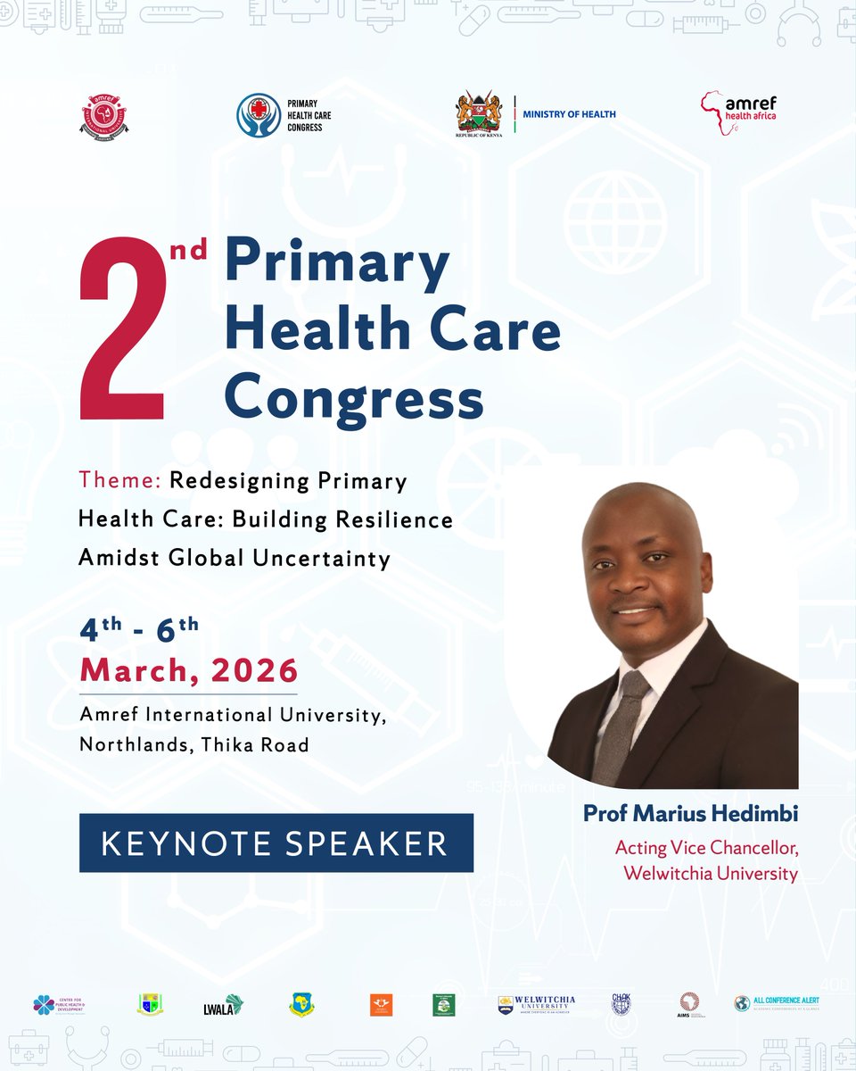 AmrefUniversity's tweet image. Keynote Speakers
Dr. Githinji Gitahi – GCEO, Amref Health Africa
Prof. Joachim Osur – VC, AMIU
Julius D.W. Mbeya – Co-CEO, @LwalaCommunity  
Prof. Marius Hedimbi – Acting VC, @WUNamibia
Prof. Emily Achieng’ Akuno – VC, JOOUST
Prof. Letlhokwa Mpedi – VC &amp;amp; Principal,@go2uj