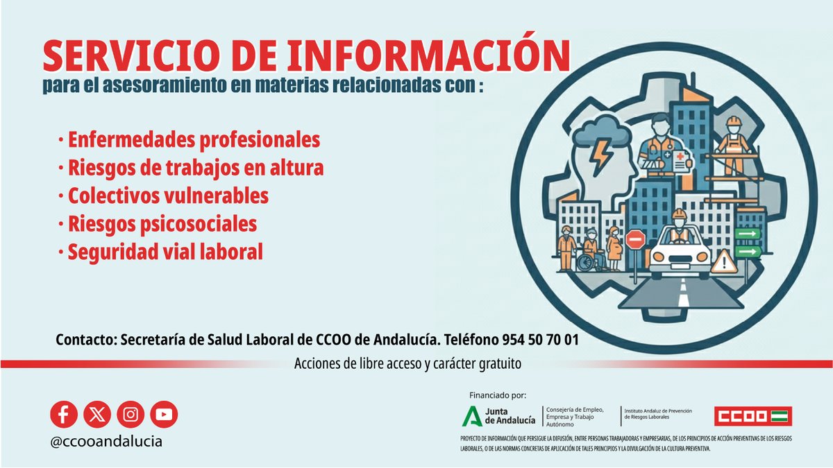 ℹ️SALUD LABORAL | CCOO de Andalucía pone en marcha el Servicio de Información en Prevención de Riesgos Laborales, un ambicioso proyecto para dotar a la clase trabajadora de herramientas ágiles y gratuitas para identificar y prevenir riesgos en sus puestos de trabajo⚠️🧵