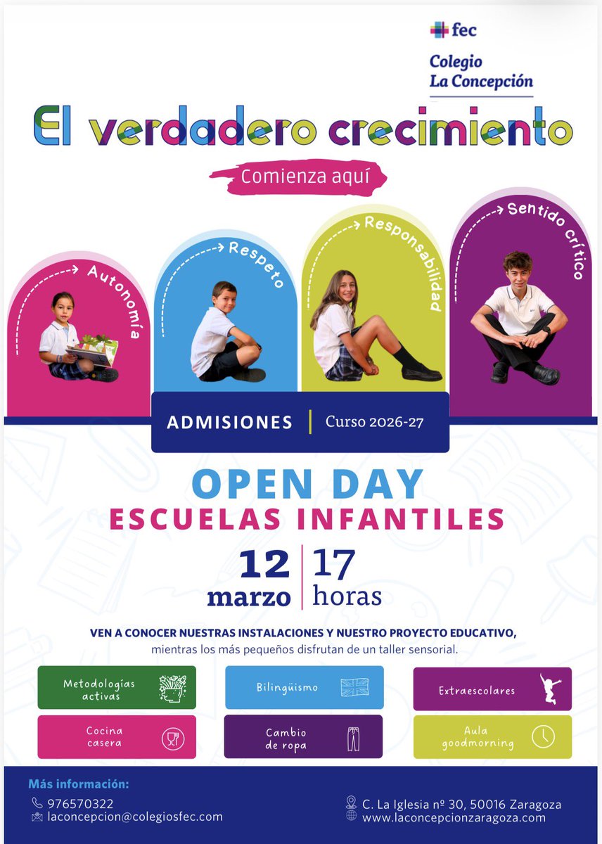 📢¡PUERTAS ABIERTAS el 12 de marzo a las 17h!
Puedes venir con tus hijos e hijas, no es necesario inscribirse.

¿Quieres conocer nuestro centro en una entrevista personalizada? 
Más información en el siguiente enlace:

forms.office.com/pages/response…

laconcepcionzaragoza.com