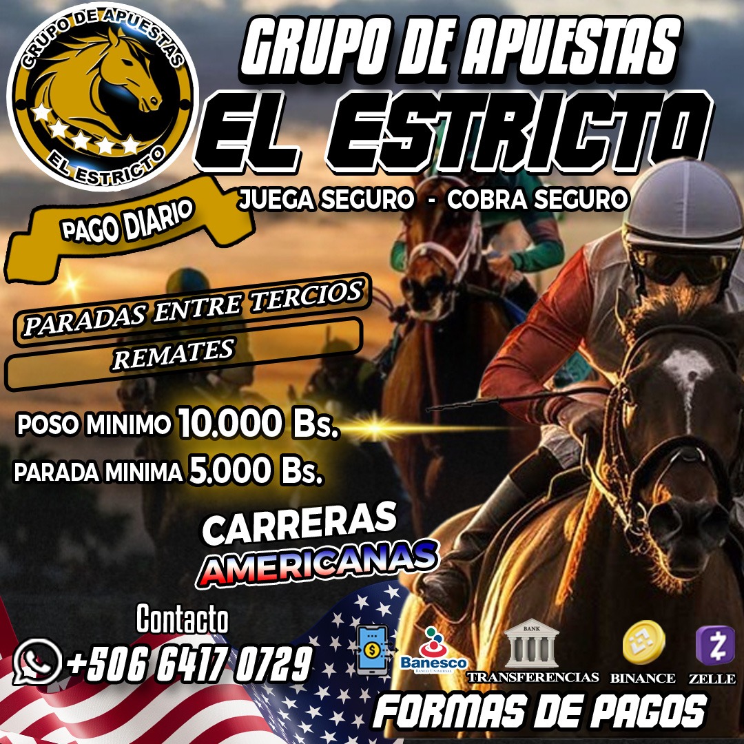 Teamjc00's tweet photo. Grupo de apuestas entre tercios EL ESTRICTO ya abrió su sala para que puedas disfrutar de las carreras de caballos jugando y dando tus pagos, aceptamos Zelle, pesos colombianos, banca panameña, binance, pagomovil @juandfaneite #hipismo https://t.co/Mn4AiB8y00
