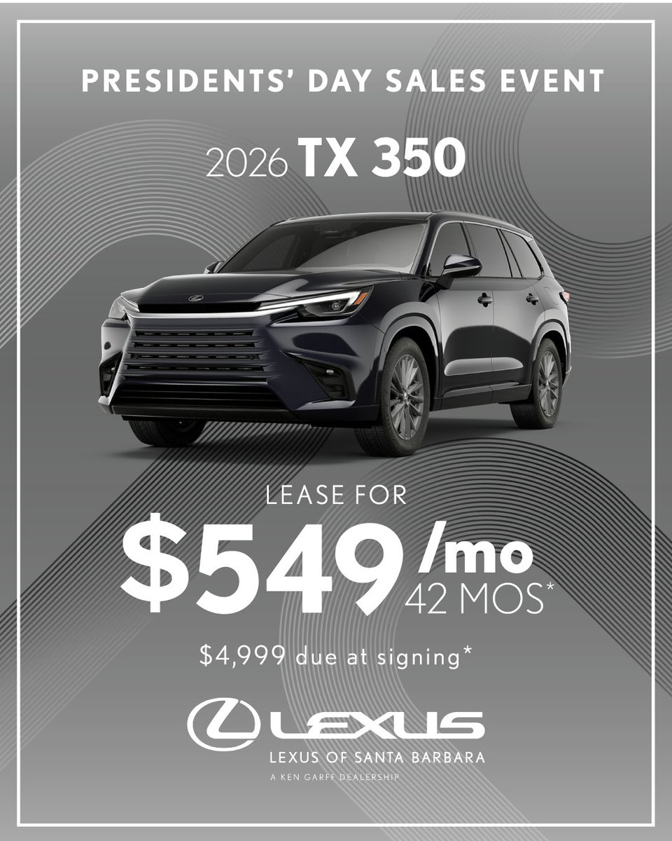 🚗✨ Drive home the 2026 TX 350 today! Just $549/month for 42 months with $4,999 due at signing. Your dream ride is waiting—don’t miss out! 

Shop Now: ow.ly/K8t250Y8Ten