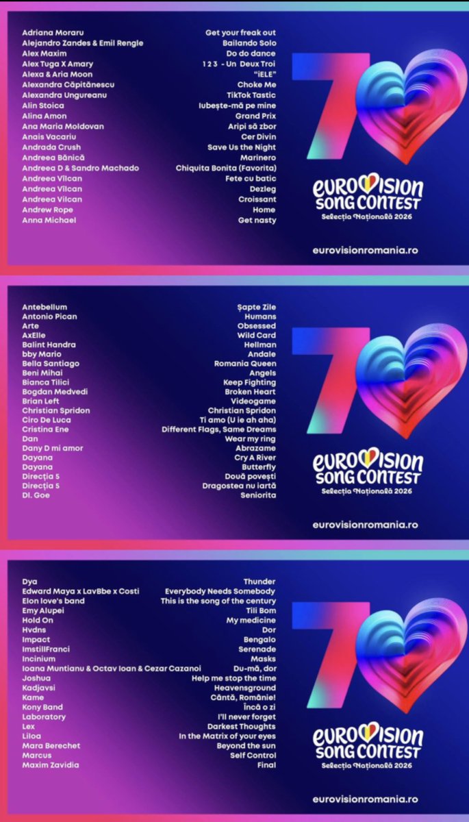 EurovisionNewZ's tweet image. 🇷🇴TVR has announced the names of 101 artists who applied to participate in Romania's selection for #Eurovision 2026. 

Among the artists is WRS, Romanian representative for #Eurovision 2022.