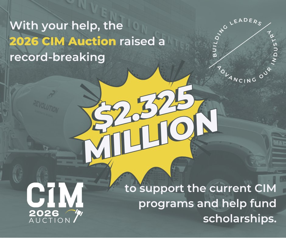 ConcreteDegree's tweet photo. The Concrete Industry Management (CIM) program's annual auction, held during the World of Concrete event, set a new record by raising more than $2.325 million! https://t.co/hl9Oz6EEie https://t.co/SAqFZ1ZiD9