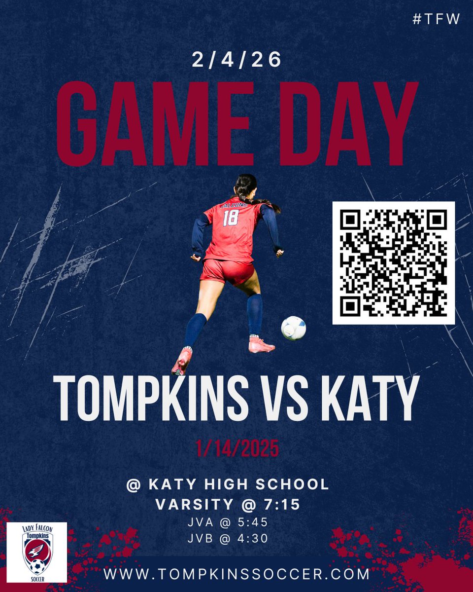 OTHSLadySoccer's tweet photo. Game Day @ Katy High School! #ToughFalconsWin @OTHSABClub @TOMPKINSHS

Scan QR code for Program or click this link! https://t.co/jAZ8he3PaC https://t.co/21fnWsQWVz