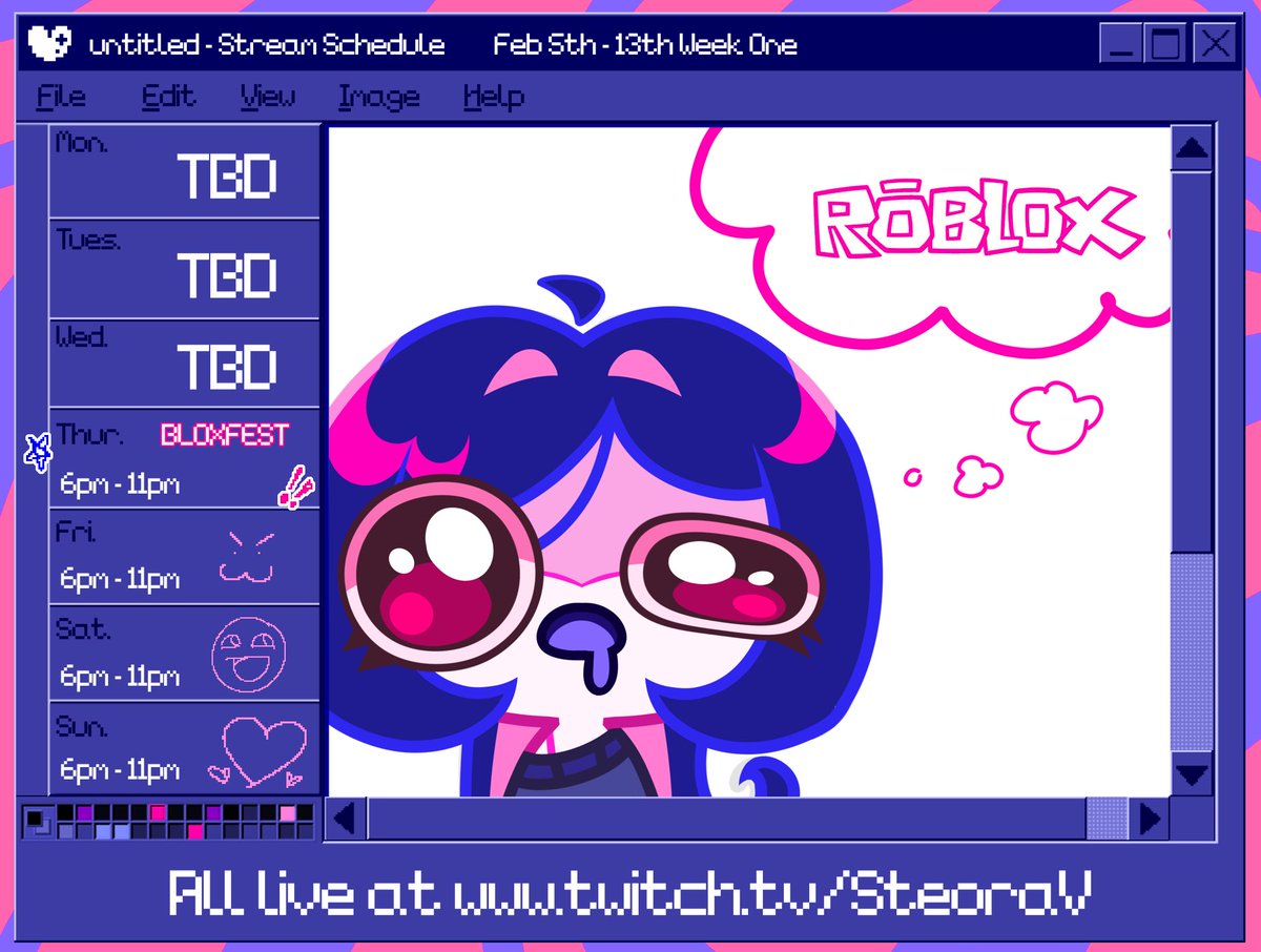 A little nervous to post this but heyyyyy-

I’ll be streaming tomorrow for the first week of #bloxfest Which means I stream Roblox for five hours WOW11!!!1

If you wanna see me fail at Roblox games or join me and play too pls join me tomorrow around 6pm/7pm EST!! 

#twitch