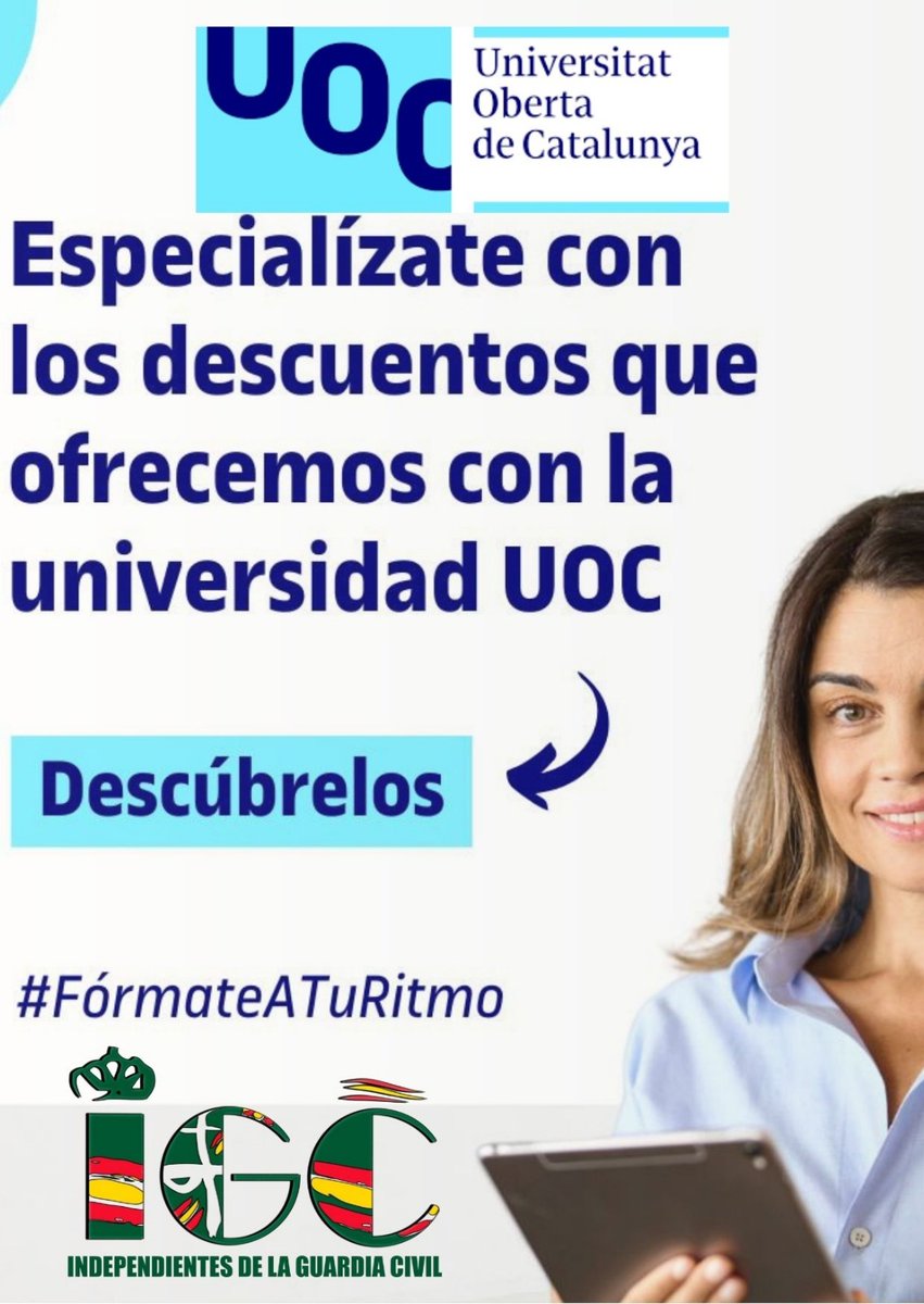 *ACUERDOS IGC-UNIVERSITAT OBERTA DE CATALUNYA*

Introducir el código de descuento durante el proceso de matrícula.

Os recordamos que tenéis toda la información de fechas y códigos en el siguiente enlace:

cloud.areaempresa.uoc.edu/Matricula_Corp…

#TuEresIgc <a href="/UOCuniversidad/">UOCuniversidad</a>