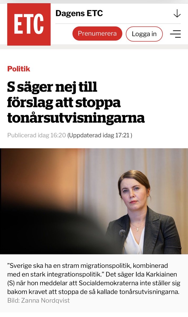 S har helt tappat det. Att Tidö vill utvisa människor som har växt upp här är inte konstigt; de vill inte ha någon integration.

Men att S vill göra det och samtidigt hävdar att de vill ha ”en stark integrationspolitik” gör att man inte kan ta dem på allvar överhuvudtaget.