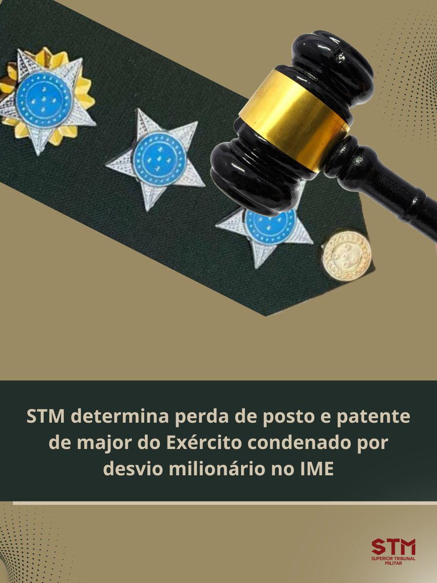 O STM julgou procedente a representação do MPM e determinou a perda da patente de um major da reserva do Exército, condenado a 16 anos de prisão por liderar fraude que desviou mais de R$ 25 milhões em convênios entre o Exército e o DNIT.  

Saiba mais: n9.cl/1ip26