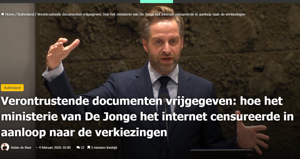 chrisenfran's tweet image. Verontrustende documenten vrijgegeven: hoe het ministerie van De Jonge het internet censureerde in aanloop naar de verkiezingen. De stukken laten zien dat Europese regelgeving – met name de Digital Services Act (DSA) – wordt gebruikt om platforms te bewegen hun…