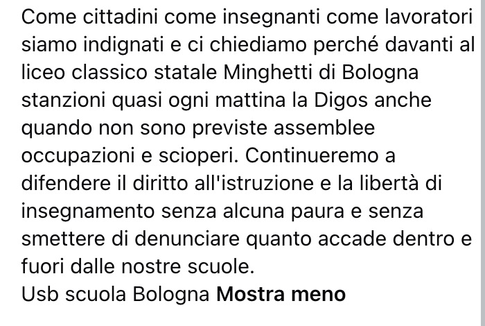 ValerioMinnella's tweet image. #Bologna, Liceo Minghetti

La #DIGOS identifica chi stacca locandine discriminatorie e non chi le attacca sui muri delle scuole.
( da @usbscuola )
facebook.com/photo/?fbid=13…
