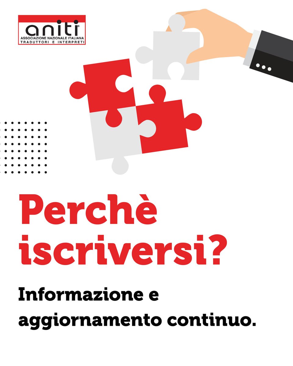 𝗣𝗲𝗿𝗰𝗵𝗲́ 𝗶𝘀𝗰𝗿𝗶𝘃𝗲𝗿𝘀𝗶 𝗮𝗱 𝗔𝗡𝗜𝗧𝗜?

Perché la formazione non finisce mai!
Essere soci ANITI significa restare sempre aggiornati su normative, strumenti digitali, terminologia e tendenze del settore.